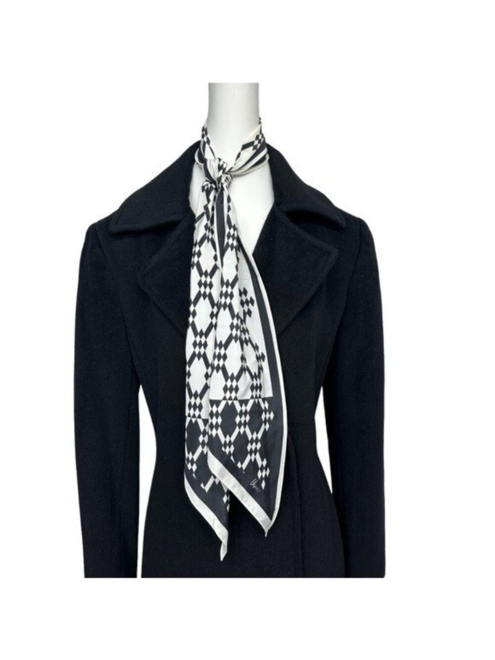 Vintage Veresa by Vera Scarf Color Block Geometric Black White Neckerchief